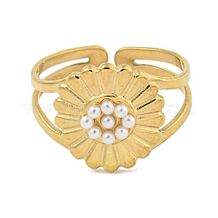 Ion Plating(IP) Flower 304 Stainless Steel Open Cuff Rings for Women&nbsp;RJEW-A044-01C-G