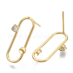Brass Micro Pave Clear Cubic Zirconia Stud Earring Findings&nbsp;KK-N230-10-NF
