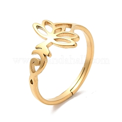 Ion Plating(IP) 304 Stainless Steel Hollow Lotus Adjustable Ring for Women&nbsp;RJEW-M149-32G