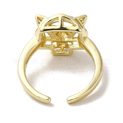 Brass Cubic Zirconia Open Rings&nbsp;RJEW-R141-04G