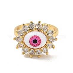 Cubic Zirconia Sun with Evil Eye Open Cuff Ring with Acrylic&nbsp;RJEW-B042-06G-02