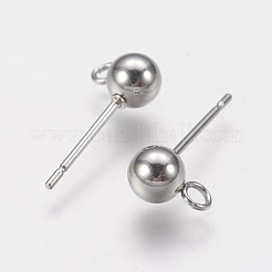 Non-Tarnish 202 Stainless Steel Ball Stud Earring Findings&nbsp;STAS-F141-06P-5mm