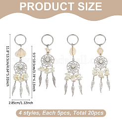 20Pcs 4 Styles Tibetan Style Alloy Natural Shell & Synthetic Turquoise Keychains&nbsp;KEYC-MA00002