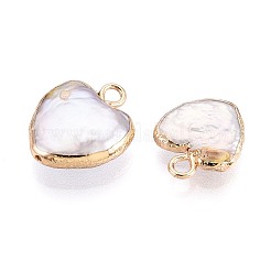Electroplated Natural Keshi Pearl Heart Pendants&nbsp;LS-PEAR-P004-25KCG-01