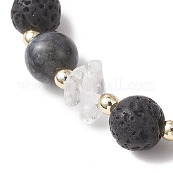Natural Quartz Crystal & Lava Rock & Larvikite Stretch Bracelets for Women&nbsp;BJEW-JB13188
