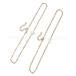 2Pcs 2 Styles Natural Freshwater Shell Moon Star Pendant 304 Stainless Steel Satellite Chain Necklaces&nbsp;NJEW-JN05984