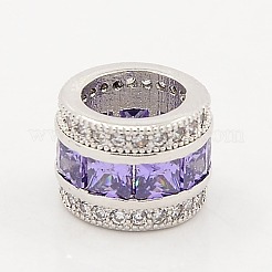 Medium Purple Brass Micro Pave Grade AAA Cubic Zirconia European Beads&nbsp;ZIRC-M015-25P-NR