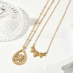 304 Stainless Steel Stackable Double Layer Pendant Necklaces for Women&nbsp;NJEW-S435-02G-C
