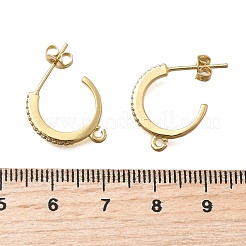 Brass Micro Pave Clear Cubic Zirconia C-Shaped Stud Earring Findings&nbsp;KK-D431-001G