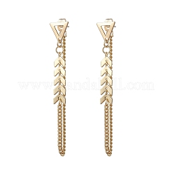 Leaf with Triangle Brass Tassel Stud Earrings&nbsp;EJEW-JE06782