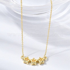 Brass Glass Triple Star Pendant Necklaces&nbsp;KK-CBAB173-03G-01