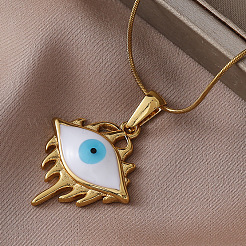 Vintage 304 Stainless Steel Gothic White Evil Eye Pendant Necklaces&nbsp;NA1572