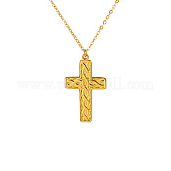 304 Stainless Steel Textured Religion Cross Pendant Necklaces&nbsp;WG0F8DA-01