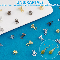 64Pcs 4 Colors Flower Rack Plating Brass Filigree Bead Cap Bails&nbsp;KK-UN0002-89