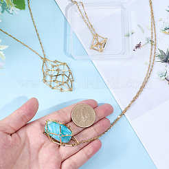 3Pcs 3 Styles 304 Stainless Steel Cuboid Link Chain Macrame Pouch Empty Stone Holder Necklace Making&nbsp;NJEW-BBC0001-41G