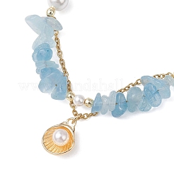 Natural Aquamarine Chips Beads Necklaces & Bracelets Sets for Women&nbsp;SJEW-JS01372-01