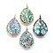 Abalone Shell/Paua ShellWire Wrapped Big Pendants, with Brass Findings, teardrop, with Tree, Mixed Color, 55.5~57.5x34.5~35.5x7.5~9.5mm, Hole: 4.5x5.5mm