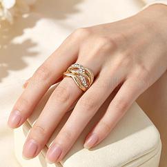 Multi Layered Zinc Alloy Rhinestone Finger Rings for Women, Silver, 19mm, Inner Diameter: 18mm