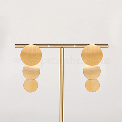 Brushed Round 201 Stainless Steel Dangle Stud Earring, for Women, Real 18K Gold Plated, 55x24mm