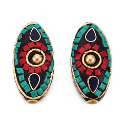Handmade Indonesia Beads, with Brass Findings, Nickel Free, Horse Eye, Raw(Unplated), Colorful, 29x14~14.5x9~10.5mm, Hole: 2mm