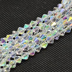 Imitate Austrian Crystal Electroplate Bicone Glass Bead Strands, AB Color Plated, Grade AA, Faceted, AB Color Plated, 3.5~3.8x3mm, Hole: 1mm, about about 107~110pcs/strand, 32.5~34cm