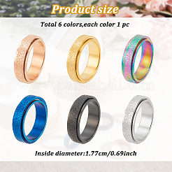 6Pcs 6 Colors Textured Stainless Steel Rotating Finger Rings Set&nbsp;RJEW-AN0001-08