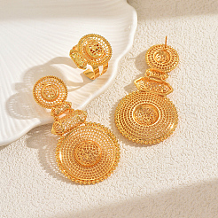 Vintage Alloy Hollow Flat Round Stud Earrings & Cuff Rings Sets for Women&nbsp;GP8127