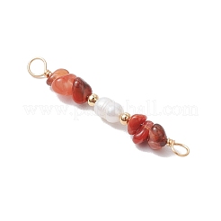 Natural Mixed Stone Chip & Natural Cultured Freshwater Pearl Rice Beaded Connector Charms&nbsp;PALLOY-JF03707