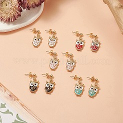 5 Pair 5 Color Alloy Enamel Owl Dangle Stud Earrings&nbsp;EJEW-JE05235