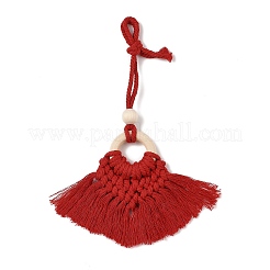 Handmade Macrame Nylon Thread Pendant Decorations with Wood Beads&nbsp;HJEW-P019-03C
