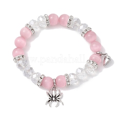 2Pcs 10mm Round Blue Cat Eye & Pink Cat Eye & Faceted Glass Beaded Stretch Bracelet Sets for Lover&nbsp;BJEW-JB10325-01
