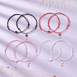 8Pcs 8 Style Heart & Skeleton Key Alloy Enamel Braided Bead Bracelets Set&nbsp;BJEW-JB09771-S