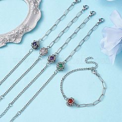 Natural Gemstone Round Link Bracelet&nbsp;BJEW-JB10032-02