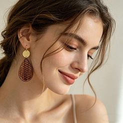 Wood & Alloy Dangle Earrings&nbsp;WGFF9D5-04