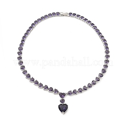 Brass Cubic Zirconia Heart Pendant Necklaces&nbsp;NJEW-Z059-07P-02