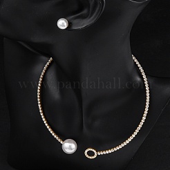 Round Plastic Imitation Pearl Stud Earrings & Cubic Zirconia Rhinestone Cuff Choker Necklaces Sets&nbsp;SJEW-U003-05G