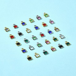30Pcs 15 Colors Square Rack Plating Brass Glass Charms&nbsp;KK-FS0001-40