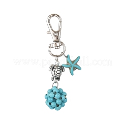 Starfish & Round Synthetic Turquoise Pendant Decorations&nbsp;HJEW-JM03276-01