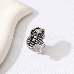 Tibetan Style Alloy Coffin with Skull Finger Rings&nbsp;PW-WG44667-01