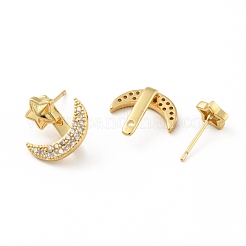 Clear Cubic Zirconia Moon and Star Front Back Stud Earrings&nbsp;EJEW-B013-16