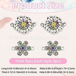 4Pcs 2 Styles Alloy Colorful Rhinestone Links Connectors&nbsp;ALRI-YW0001-30