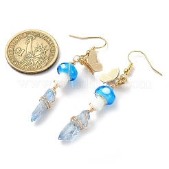 Dyed Natural Quartz Crystal Nugget & Mushroom Lampwork Dangle Earrings&nbsp;EJEW-TA00335-01