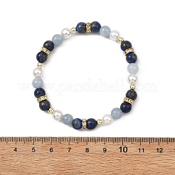 Natural Gemstone & Shell Pearl & Brass Rhinestone Beaded Stretch Bracelets for Girls&nbsp;BJEW-JB14087