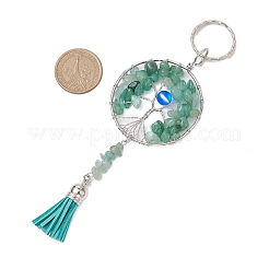 Tree of Life Alloy Natural Green Aventurine & Synthetic Moonstone Keychain&nbsp;KEYC-JKC00987-02