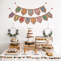 1 Set Word Happy Birthday Linen Hanging Banners Flags&nbsp;AJEW-SP0001-51A