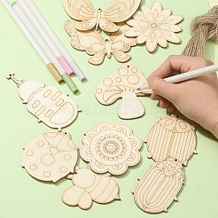 60Pcs 10 Style Spring theme Butterfly/Ladybird/Flower Unfinished Wood Pieces&nbsp;DIY-CJC0012-01
