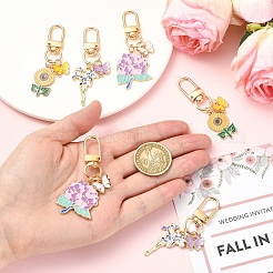 6Pcs 3 Styles Flower Alloy Enamel Pendant Decorations&nbsp;HJEW-YW00369