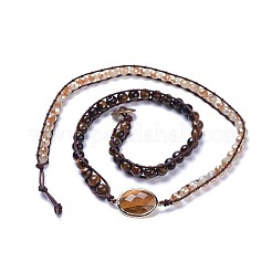 Three Loops Natural Tiger Eye Beads Wrap Bracelets&nbsp;BJEW-JB04247-02