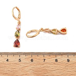 Teardrop Brass Pave Colorful Cubic Zirconia Hoop Earrings for Women&nbsp;EJEW-G428-23G