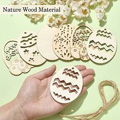 5 Sets 5 Styles DIY Easter Egg Shape Wood Pendant Decorations&nbsp;DIY-CJ0002-18